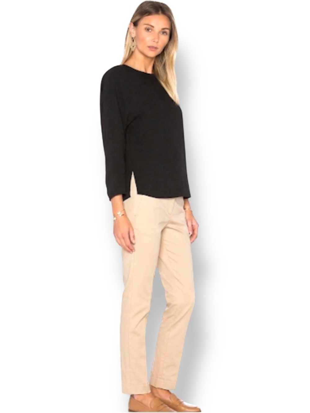 Vince NWT Black Split Back Long Sleeve Blouse Top Size 6